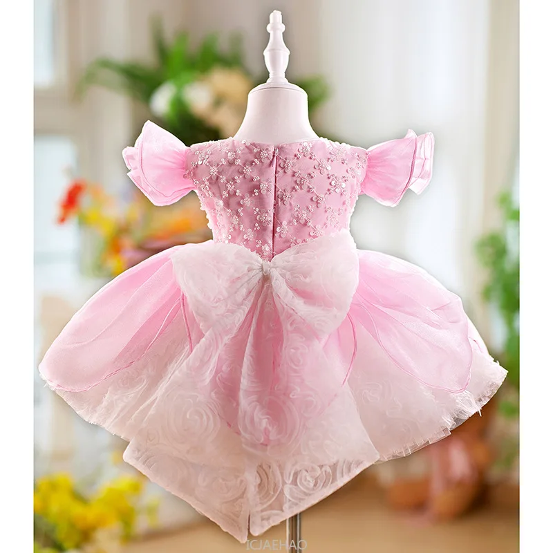 

Wed Dress New Pink Girls Princess Dresses Flutter Outfit Baby Toddler Party Wear Costume Sleeve Tutu Gown Kids First Birthday