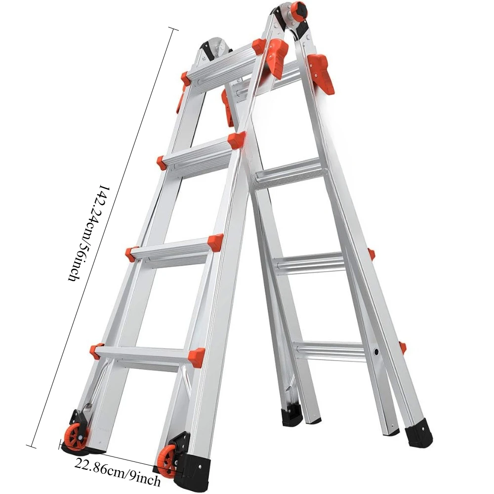 Ladders, Velocity with Wheels, M17, 17 Ft, Multi-Position Ladder, Aluminum, Type 1A, 300 lbs Weight Rating