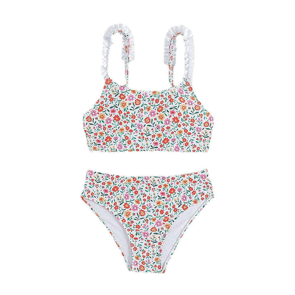 Cute Little Flower print Kids Split Swimsuit for Girls Bikini Sets 5-14 Years Summer Teen Girl Swimwear Bathing Suit