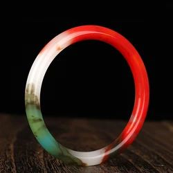 Natural Hetian Jade Round Bracelet Colorful Jade Bangles Chinese Carved Retro Luxury Charm Ladies Jewelry Party Holiday Gift