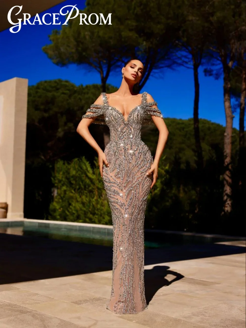 

Sparkling Elegant Beaded Evening Dress Floor-length Off Shoulder Formal Party Gown 2026 New Customized Stunning Banquet Gowns