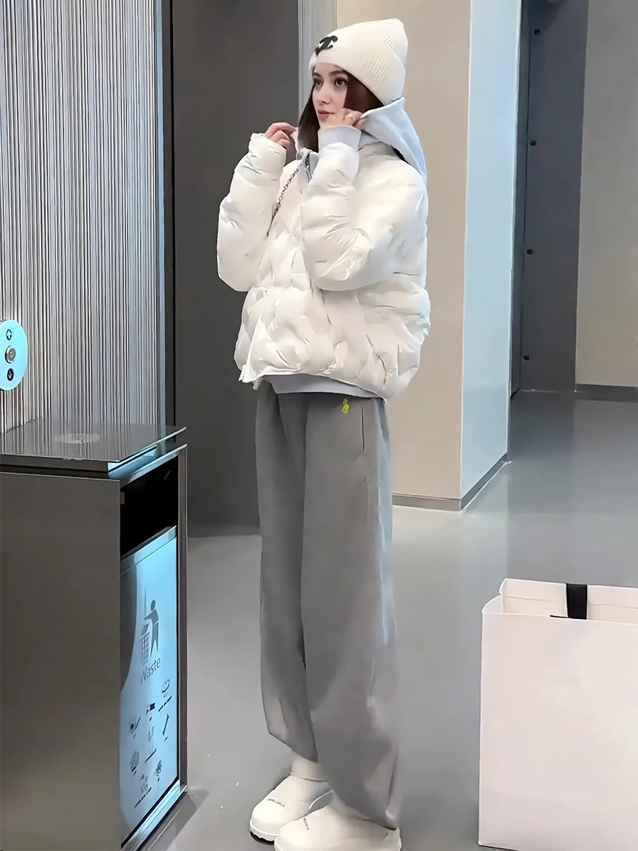 2025 invierno nuevo Sle mujer ort ligero acolchado Jaet Stand Collar cálido Casual suelto ajuste blanco Du abajo abrigo