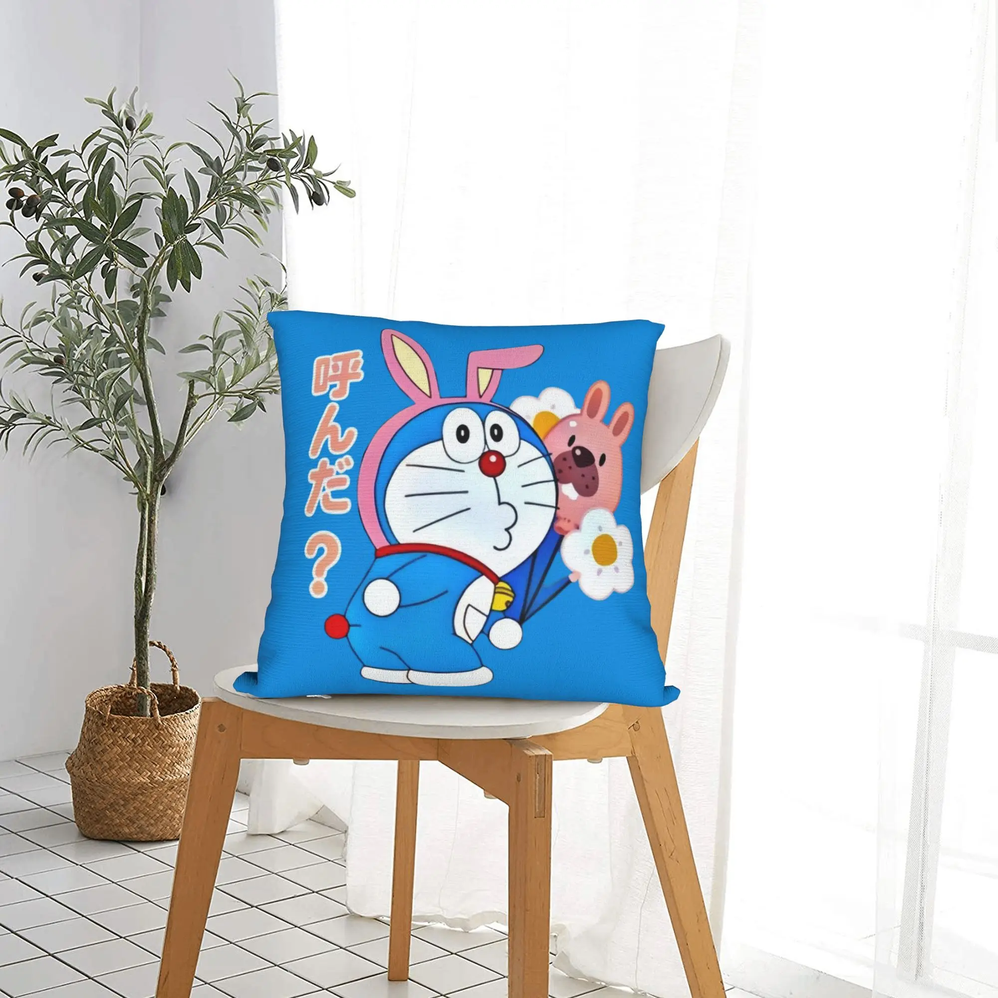 D-Doraemon Robot Cat  Nordic Pillow Cover Decoration Anime  Chair Cushion view 5