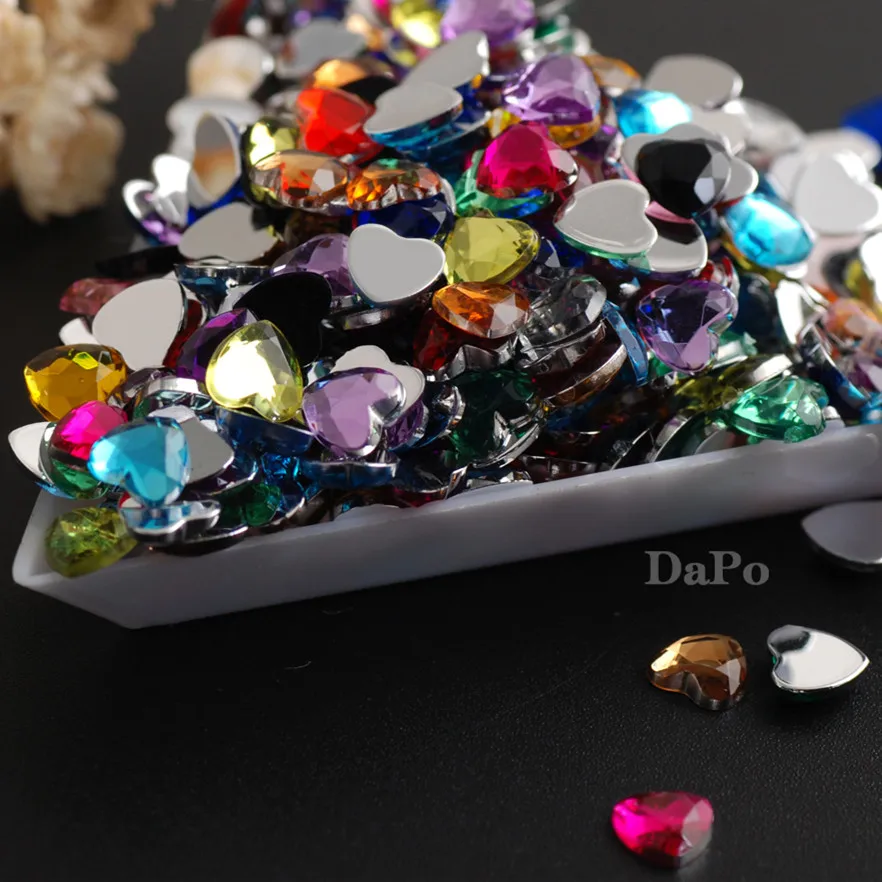 100Pcs 6mm More Colors Heart Shape Flat Back Acrylic Rhinestones Glue on Stones DIY Crafts Decoration Clothing Accessories