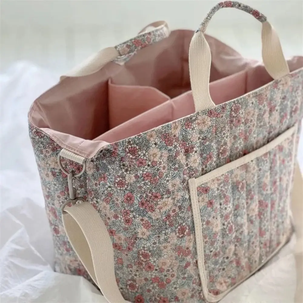 Portable Floral Printing Mummy Baby Bag Multifunctional Cotton Crossbody Bag Large Capacity Handbag Storage Bag Mother