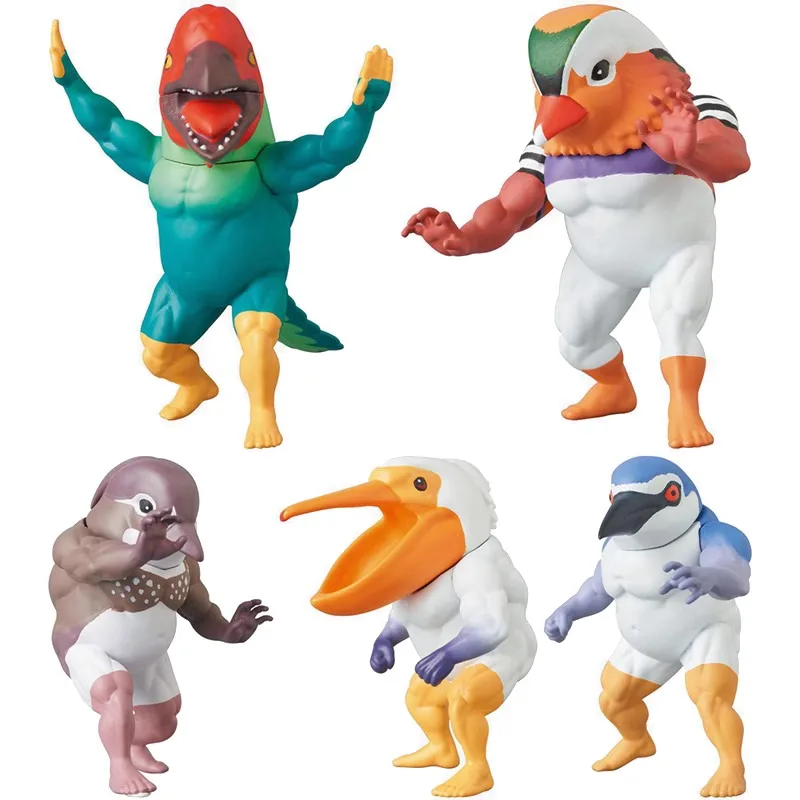 Original MEDICOM Gashapon Muscle Bird 6 Pelican Mandarin Duck Qversion Anime Animal Action Figure Model Toys Gifts Collection