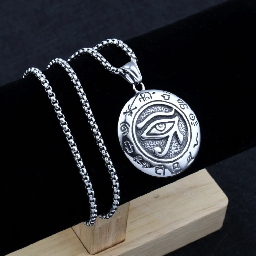 Bohemian Punk Egyptian La Horus Eye Pendant Necklace Viking European and American Retro Trendy Women\'s Men\'s Jewelry Accessories
