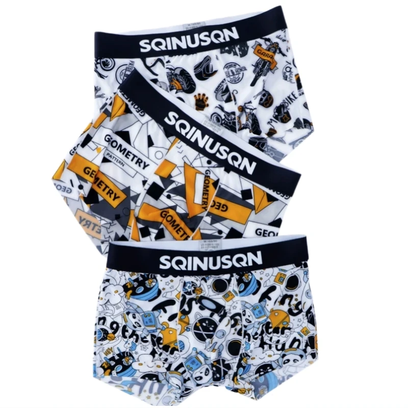 M-4XL Men's Ice Silk Boxer Briefs Summer Breathable Thin Underwear Funny Cartoon Animal Print Comfortable Trunks