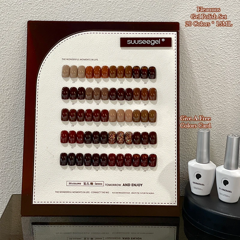 Eleanuos Caramel Coffee Gel Polished 20PCS Mixed Clearcoat Semi Permanent Brown Shiny Vintage Whitening UV LED Primer Nail Salon