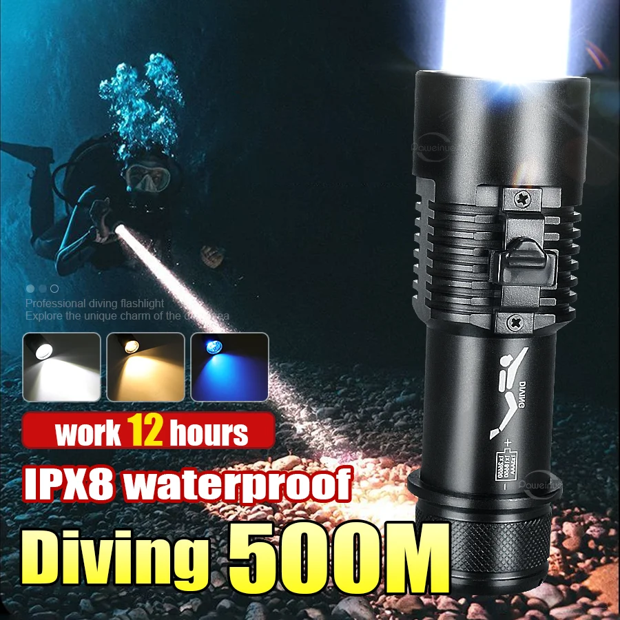 Upgrade High Power Diving Flashlight IPX8 Waterproof Rechargeable Rating Professional Diving Light Underwater Lamp