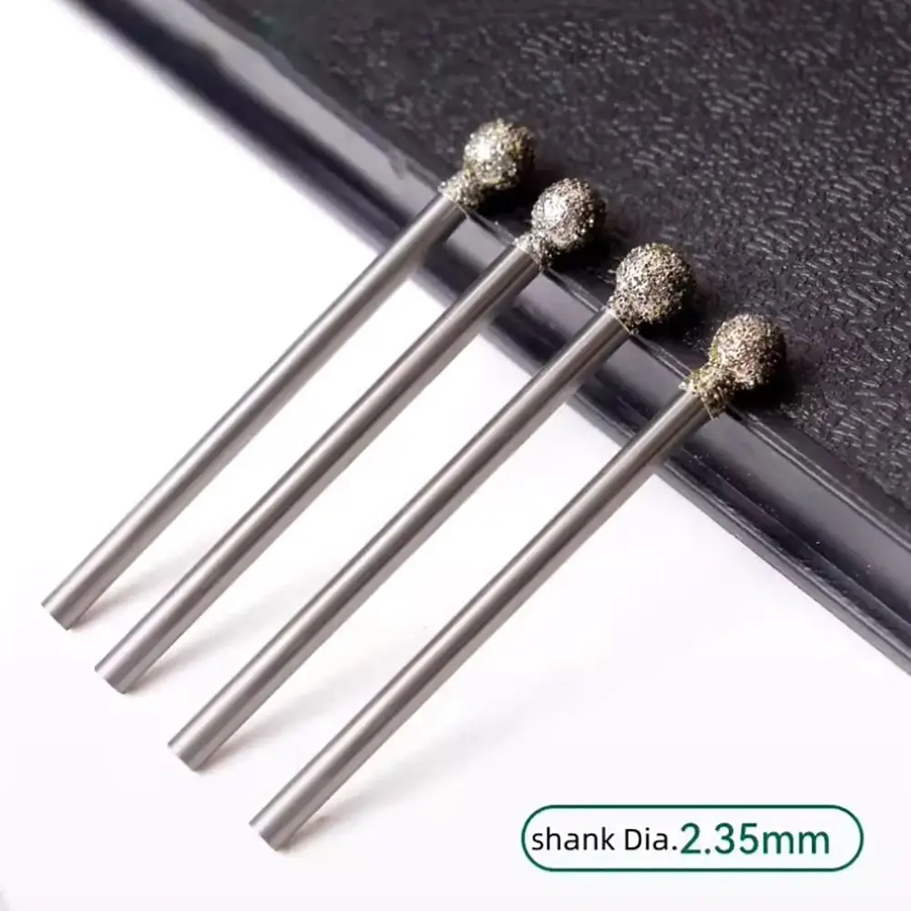5Pcs Diamond Round Burring Sanding Drill Bit Grinding Head 2.35mm Shank Carve Precision Carving Tool Electric Grinder Parts