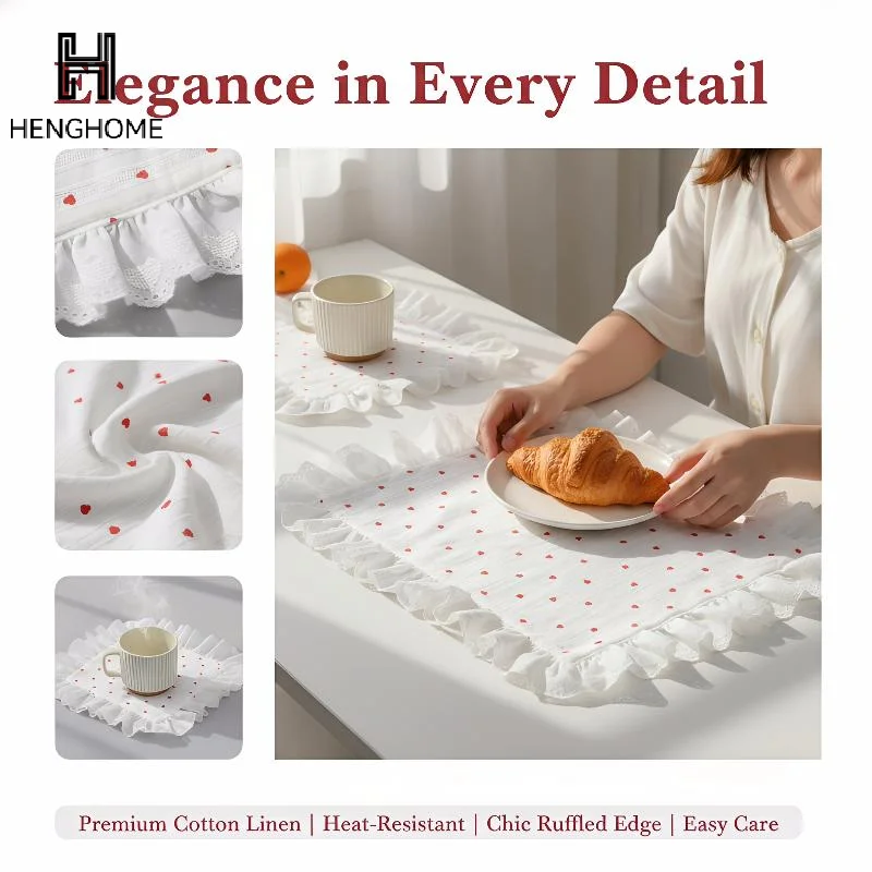 Lace Ruffles Placemats Heart Pattern Table Napkins Soft Flounced Cloth Cups Mat For Home Party Wedding Decoration