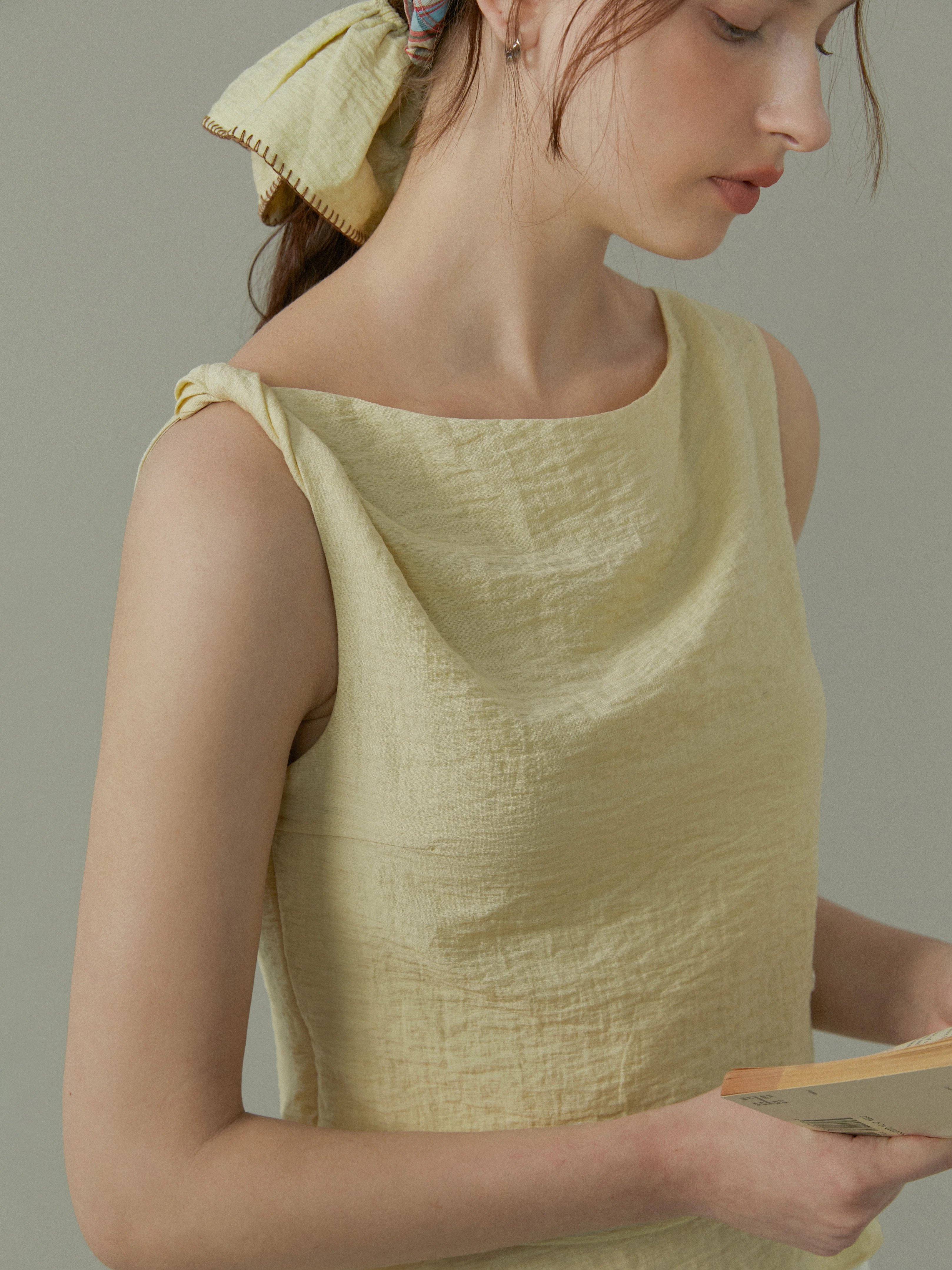 Elegant Retro Knot Waist Vest Women's Summer Top Inner And Outer Wear V-Neck Regular Length Pure Color Fashion Ladies Vest