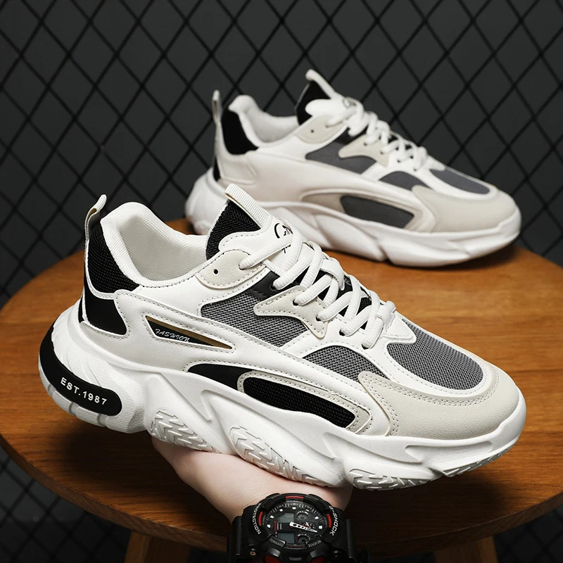 Sneakersy dla mężczyzn 2024 New Trend Mesh Breathable Lace Up Casual Shoes Thick Sole Versatile Clunky Sneaker for Men Tenis Masculino