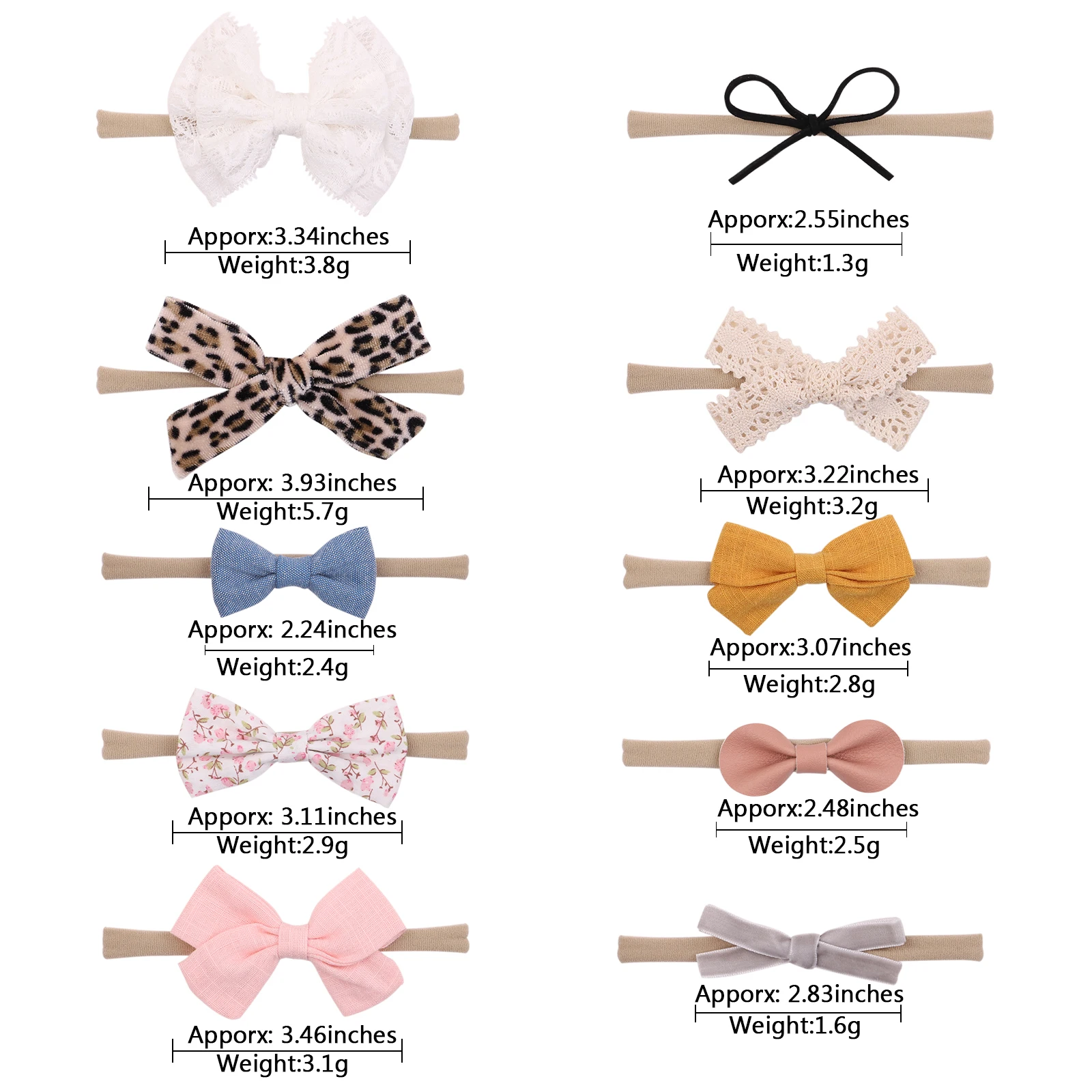 10-teiliges Baby-Stirnband-Set für Mädchen, Spitze, Blumen, handgefertigt, Leder, Schleife, elastisches Nylon, Samt, Haarschmuck für Neugeborene, Kleinkinder – Detail 8