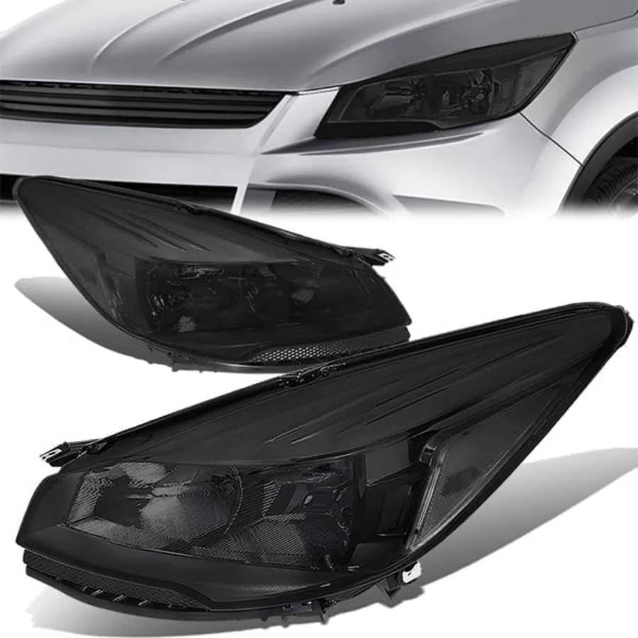 مجموعة مصابيح أمامية متوافقة مع 20132016 Ford Escape عدسات مدخنة يسار يمين مجموعة مصابيح أمامية زاوية شفافة لتقوية الليل المحسنة #1