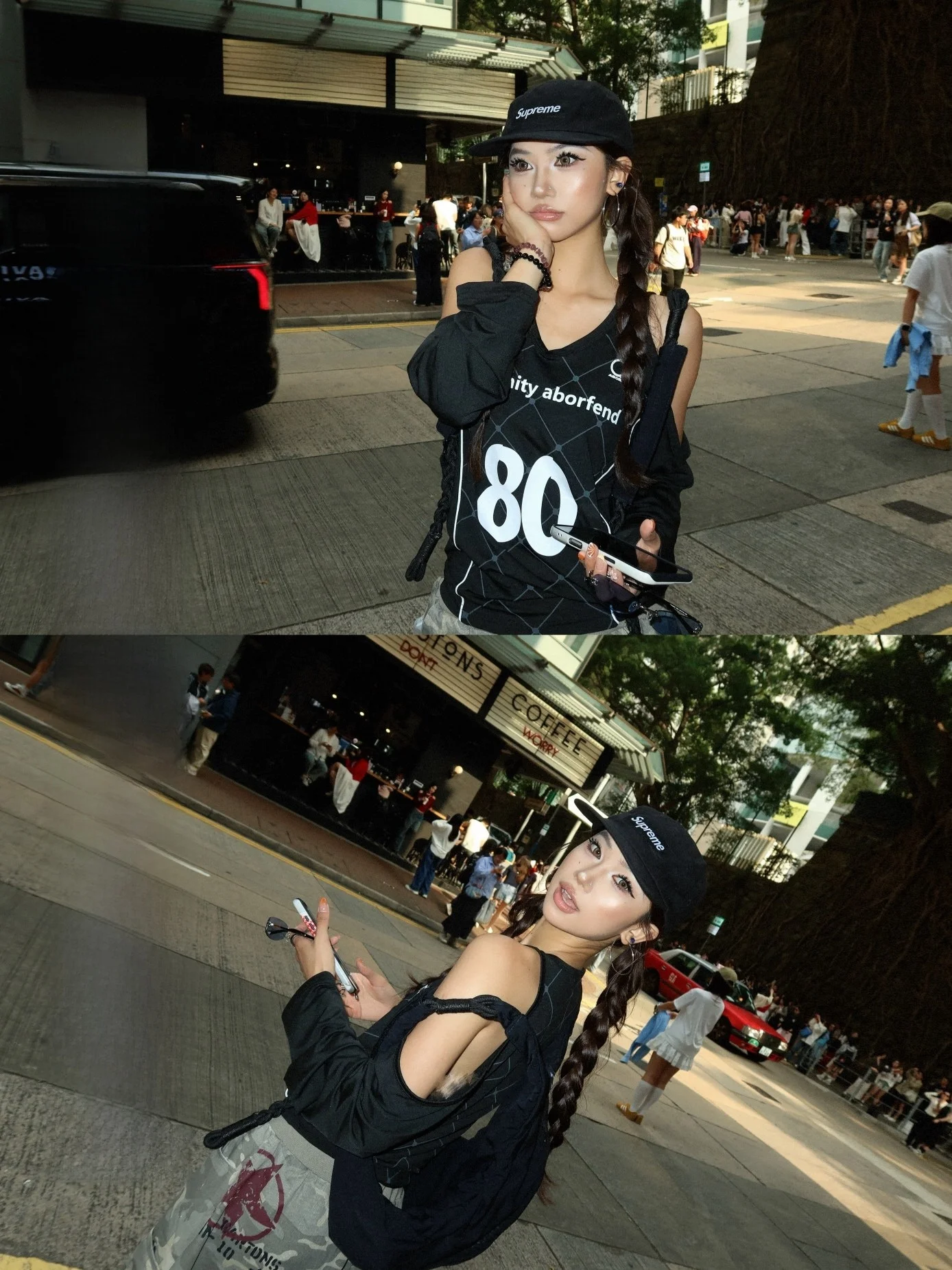 

Retro American V-neck Hollow Long Sleeve T-shirt Women Summer Sports Style Spicy Shoulder Bared Top Loose Fit Polyester Spandex