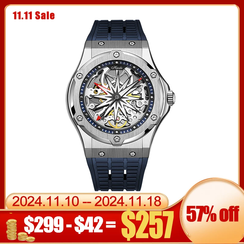 Haofa Skeleton Automatic Mechanical Watch for Men Sapphire Self Wind Luminous Mens Wristwatch Luxury Fashion orologio uomo 1913