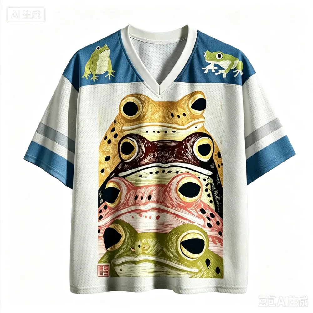 Sommermode Neues Design Japanischer Spaßfrosch 3D-Druck Herren Damen V-Ausschnitt Sport-T-Shirt Atmungsaktive Street Y2K Familienkleidung – Detail 6