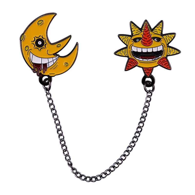 Anime Soul Eater The Sun N Moon Brooch Pins Chain Badge Backpack Decoration Nights of Halloween Jewelry Accessories