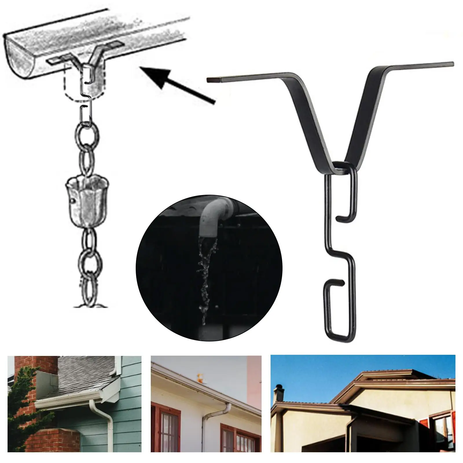 

Rain Chain Gutter Adapter Hook Iron Rustproof Rain Chain Downspout Outlet Accessories Gutter Downspout