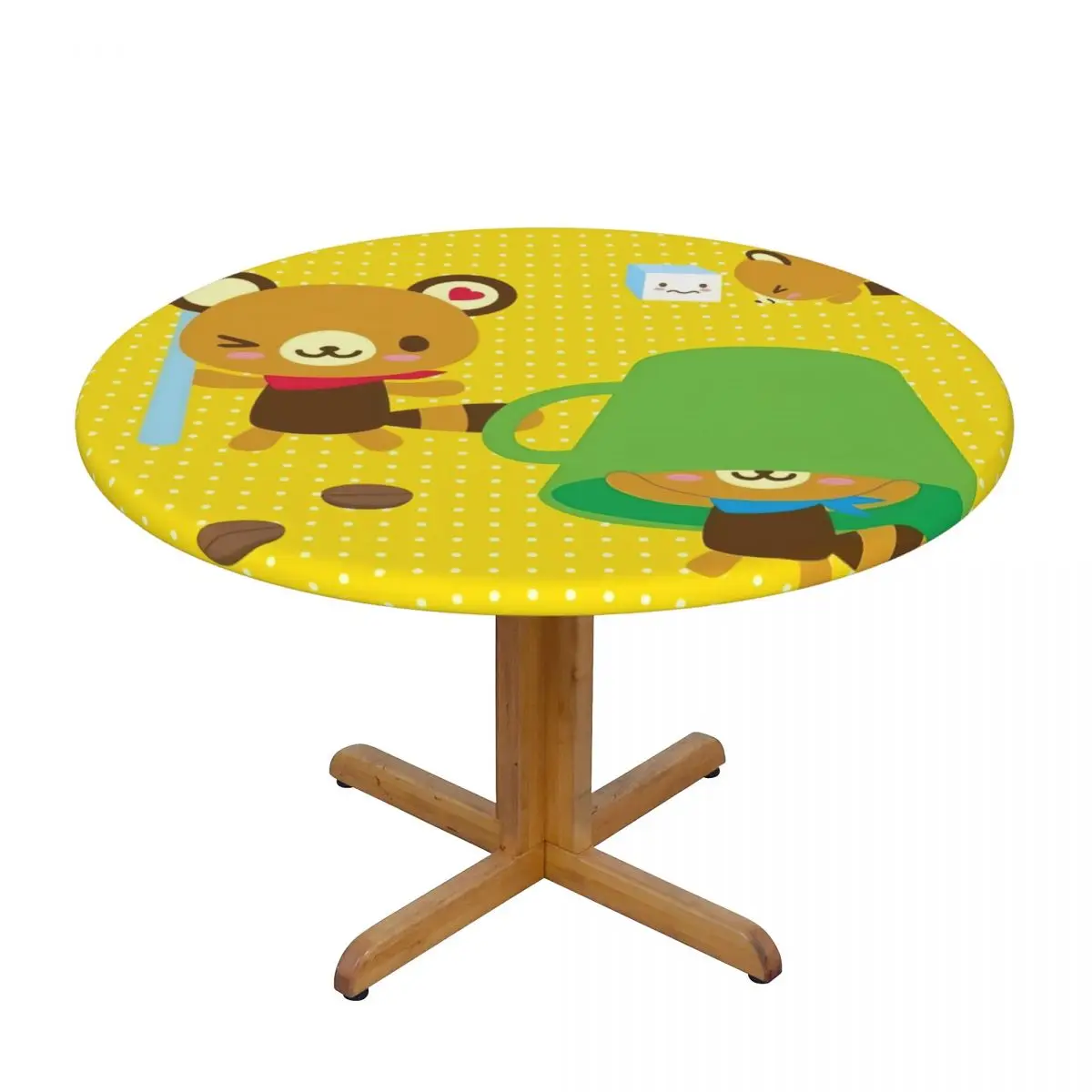 Round Waterproof Oil-Proof Cartoon Tenorikuma Sanrio Anime Bear Tablecloth Backing Elastic Edge Table Covers Fit Table Cloth