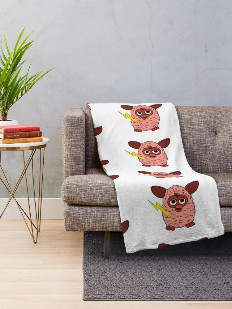 Cherry Red Jupiter Furby Throw Blanket Hairys Flannel Fabric Plaid on the sofa Designers Blankets