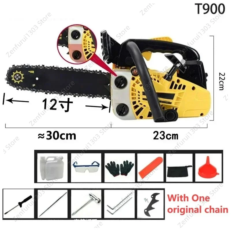 99CC 30cm T900 12 Double Row Easy Start High Power Handheld Chainsaw Light Saw Pruning Logging