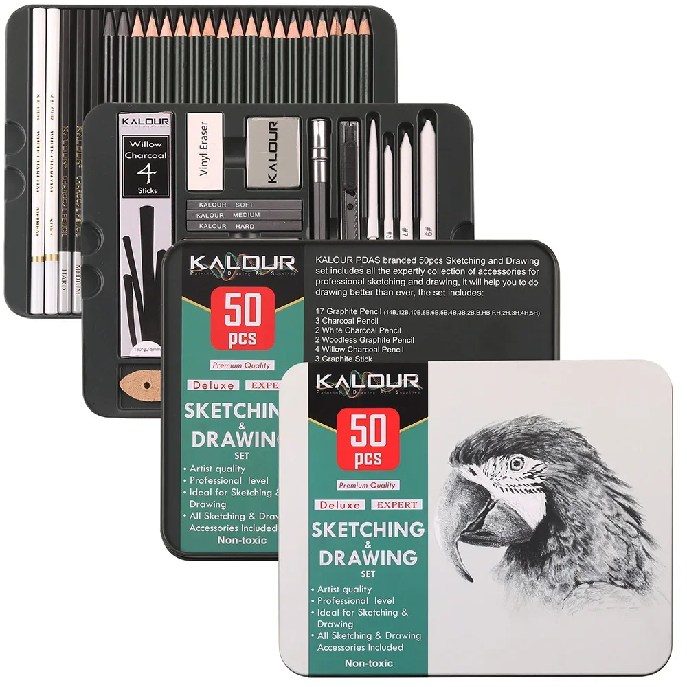 Kalour 70/52/50pc Sketching Pencil Sets,Drawing Art Supplies for Artist Beginner,Graphite Charcoal Pencils with Sketchbook