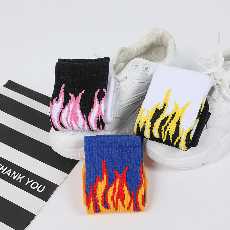 5 Pairs Unisex Socks Set Flame Personalized Autumn High-quality Thick Comfortable Socks Fashion Versatile Trendy Mid Tube Socks