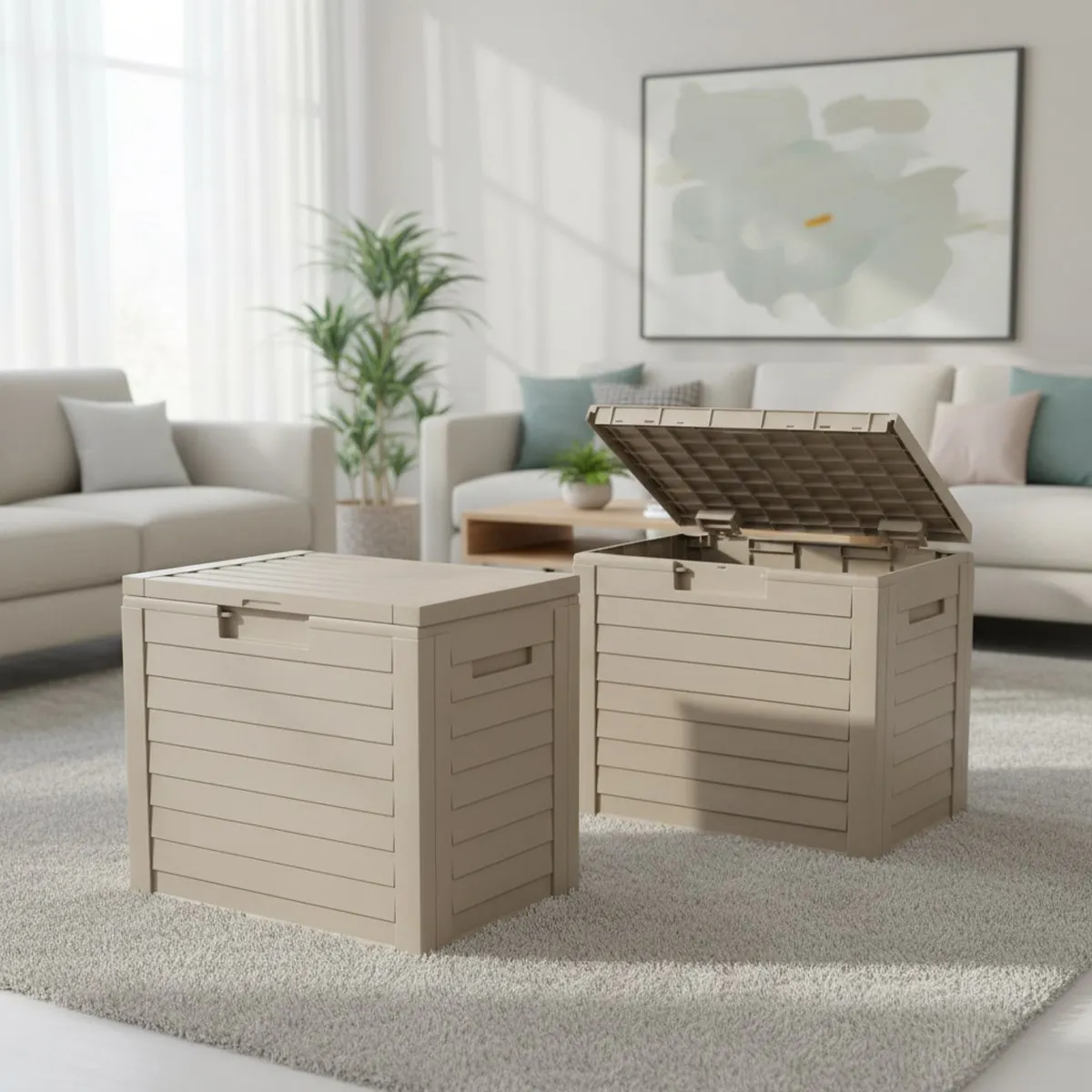 Large Outdoor Storage Box Weatherproof Resin Patio Garden Deck Case Beige