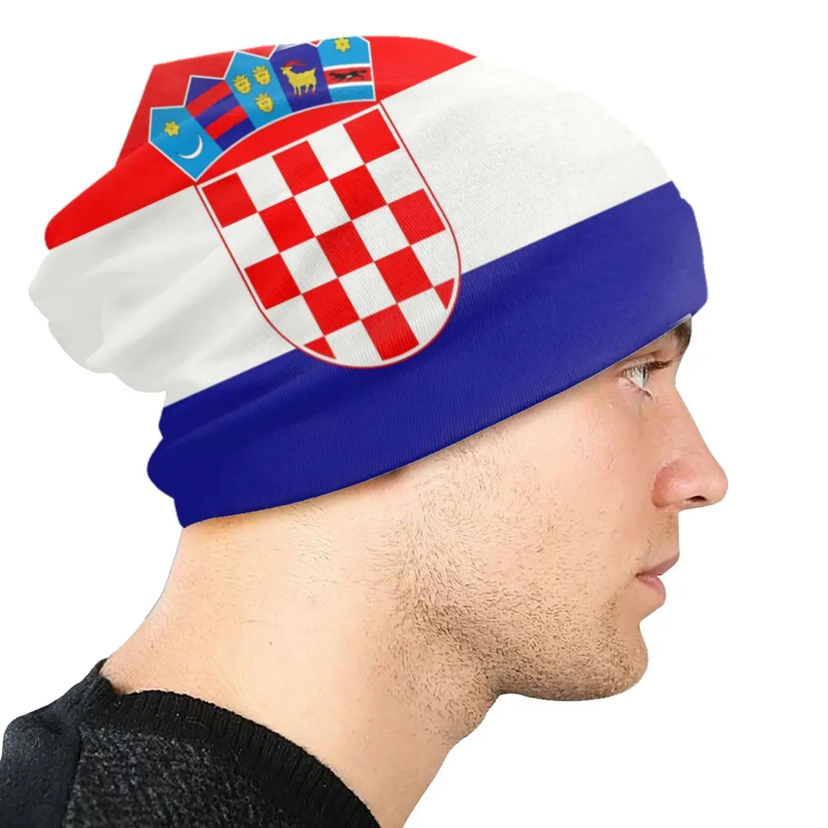 Flagge von Kroatien Schädel Mützen Mützen Männer Frauen Unisex Trend Winter warme Strick mütze Erwachsenen Motorhaube Hüte