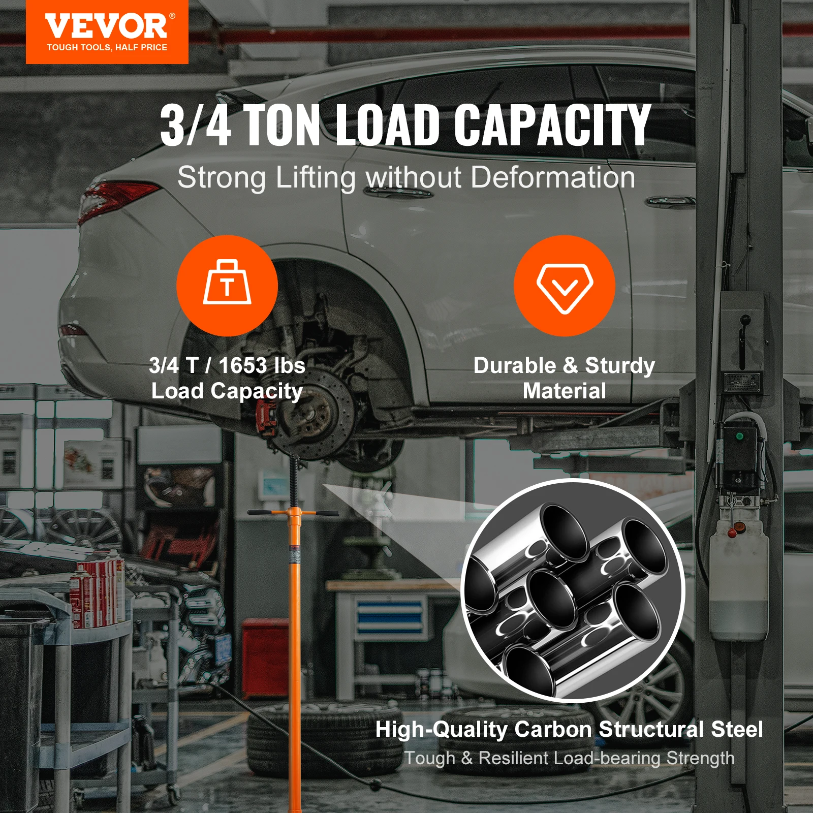 VEVOR 3/4 Ton Capacity Under Hoist Jack Stand Bearing Mounted Spin Handle Pole Jack Support Vehicle Components