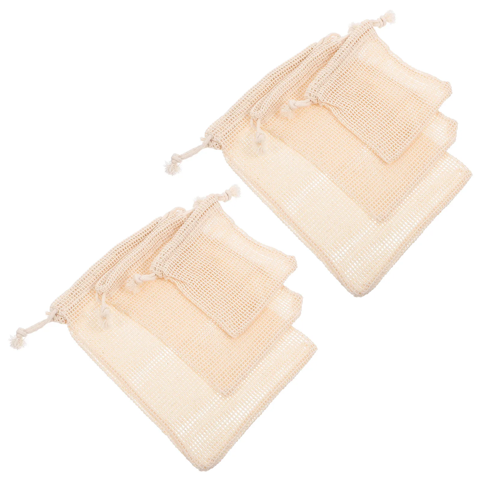 Bolsas de malla de algodón con cordón, bolsas de almacenamiento de frutas y verduras, reutilizables, lavables, ecológicas, organizadoras de productos para el hogar, 6 uds.
