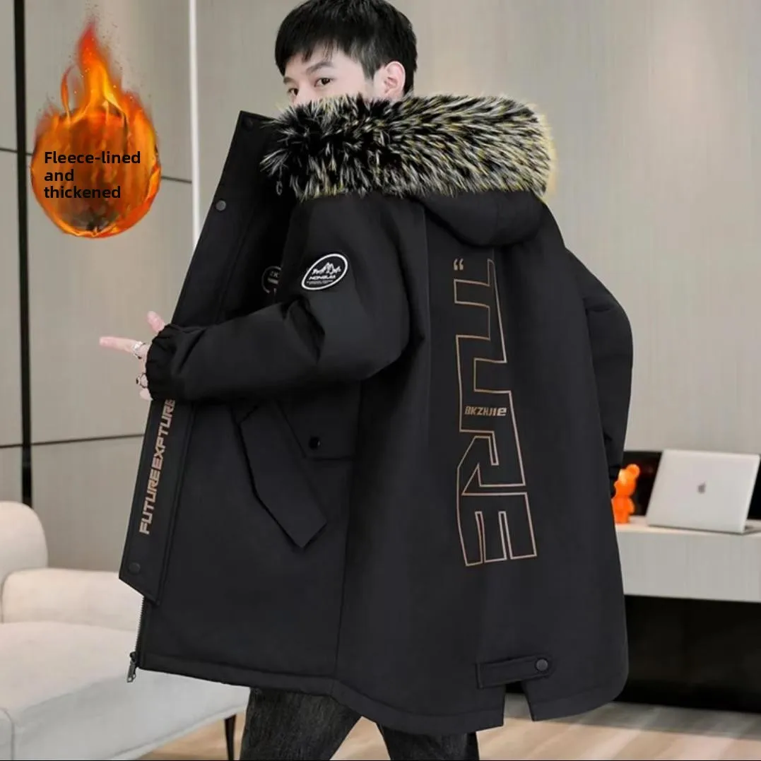 

Мужская утепленная хлопковая куртка-парка средней длины с капюшоном, модная теплая ветрозащитная верхняя одежда, трендовое зимнее пальто