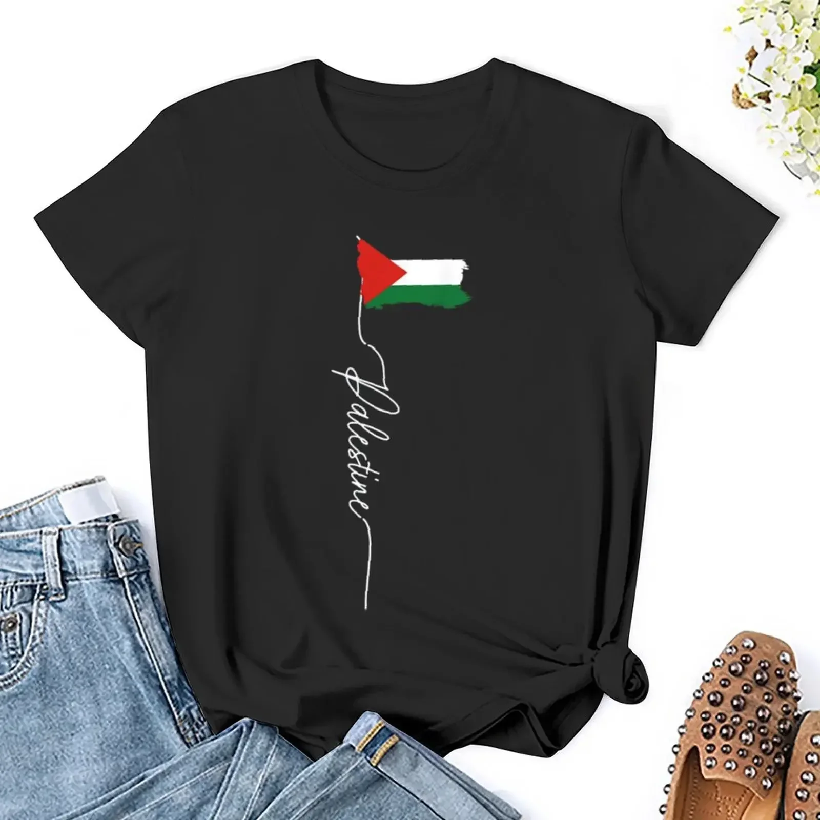 نومي د فلسطين كوم Camiseta Do Mapa Da Bandeira تي شيرت جرافيك قميص عادية السراويل الأكمام كوع تي أنثى تي شيرت