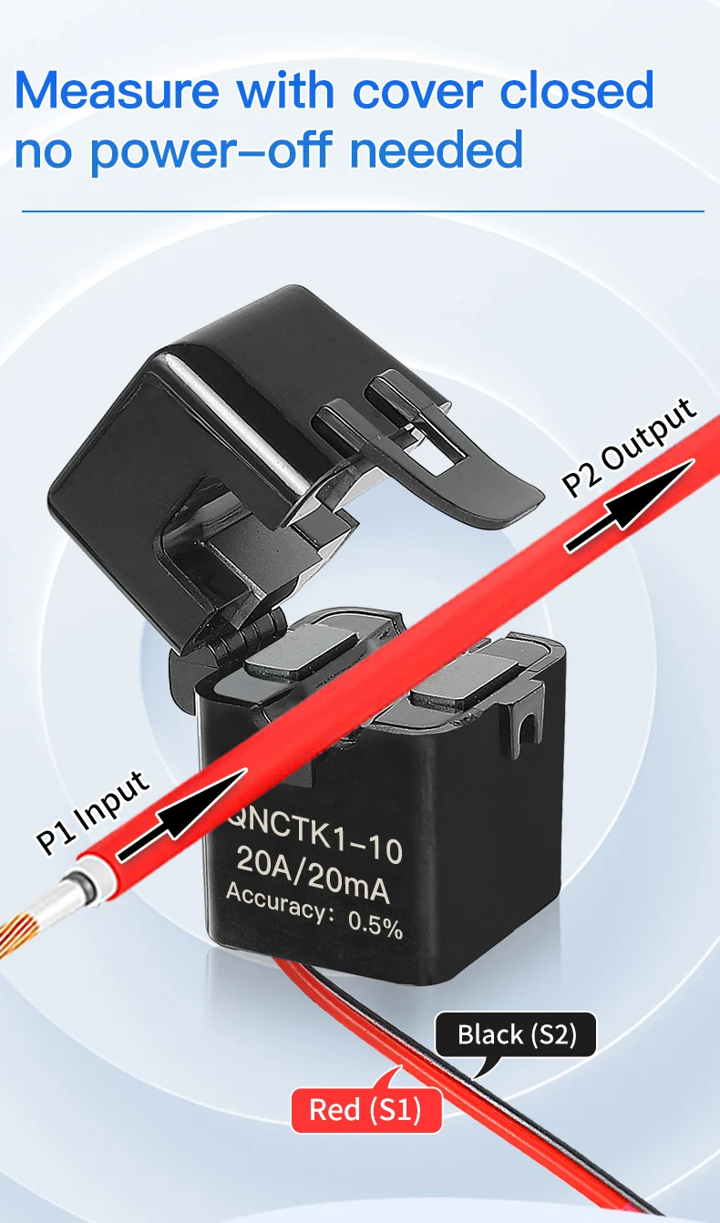 Przekładnik prądowy typu Clamp CT 100A 50mA 50A 25mA 100A 40mA 5A 5mA 1 2000 QNCTK1-16 Czujnik prądu z rozłączanym rdzeniem — zdjęcie produktu 3