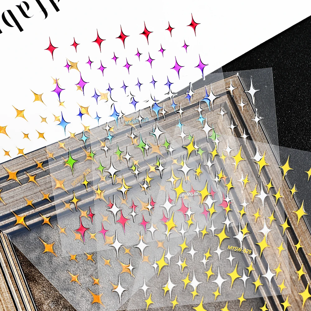 9PCS Pointed Star Nail Art Sticker Set 3d Nail Art Sticker Decals Self Adhesive Manicure Accessories Colorful DIY Nail Slider