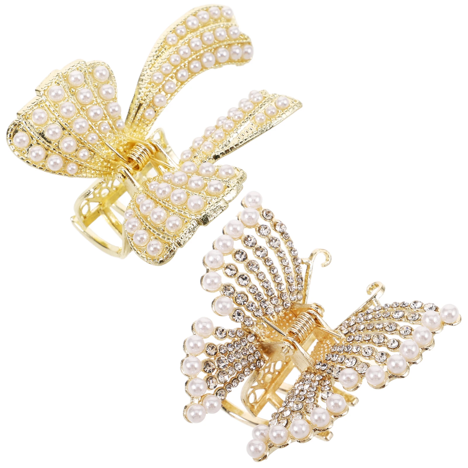 

2Pcs Diamond Pearl Bow Butterfly Hair Claw Clips Women Elegant Metal Accessories NonSlip Durable Hairstyle Party Everyday Use
