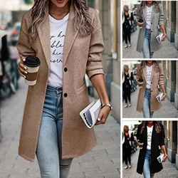 Winter Women Jackets Wool Blends With Pockets Outerwear Tweed Cotton Lined Coats for Ladies Casual Lapel Loose Streetwear S-3XL