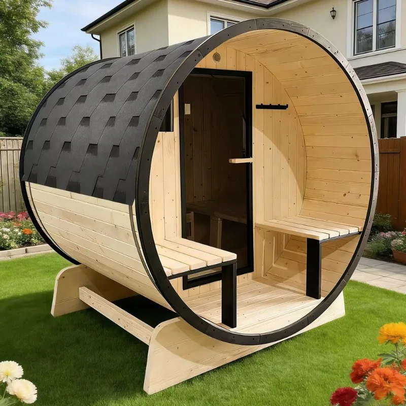 Wood Burning Stove Barrel Sauna Rooms With Shingles Elegant Cedar Sauna For Six Person Hotel Resort Use