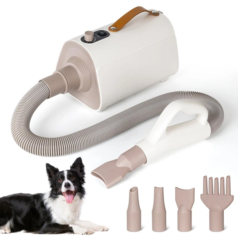 

Negative Ion Dog Hair Dryer Smart Temperature Control Adjustable Temperature Air Speed 4-in-1 Nozzles Pet Grooming Dryer