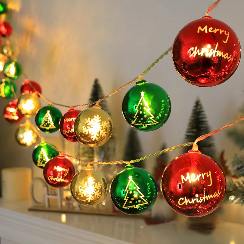 1/3M Christmas Decorative Lights String Christmas Balls Stars Garland Battery-operated Garland Xmas Tree New Year Home Decor