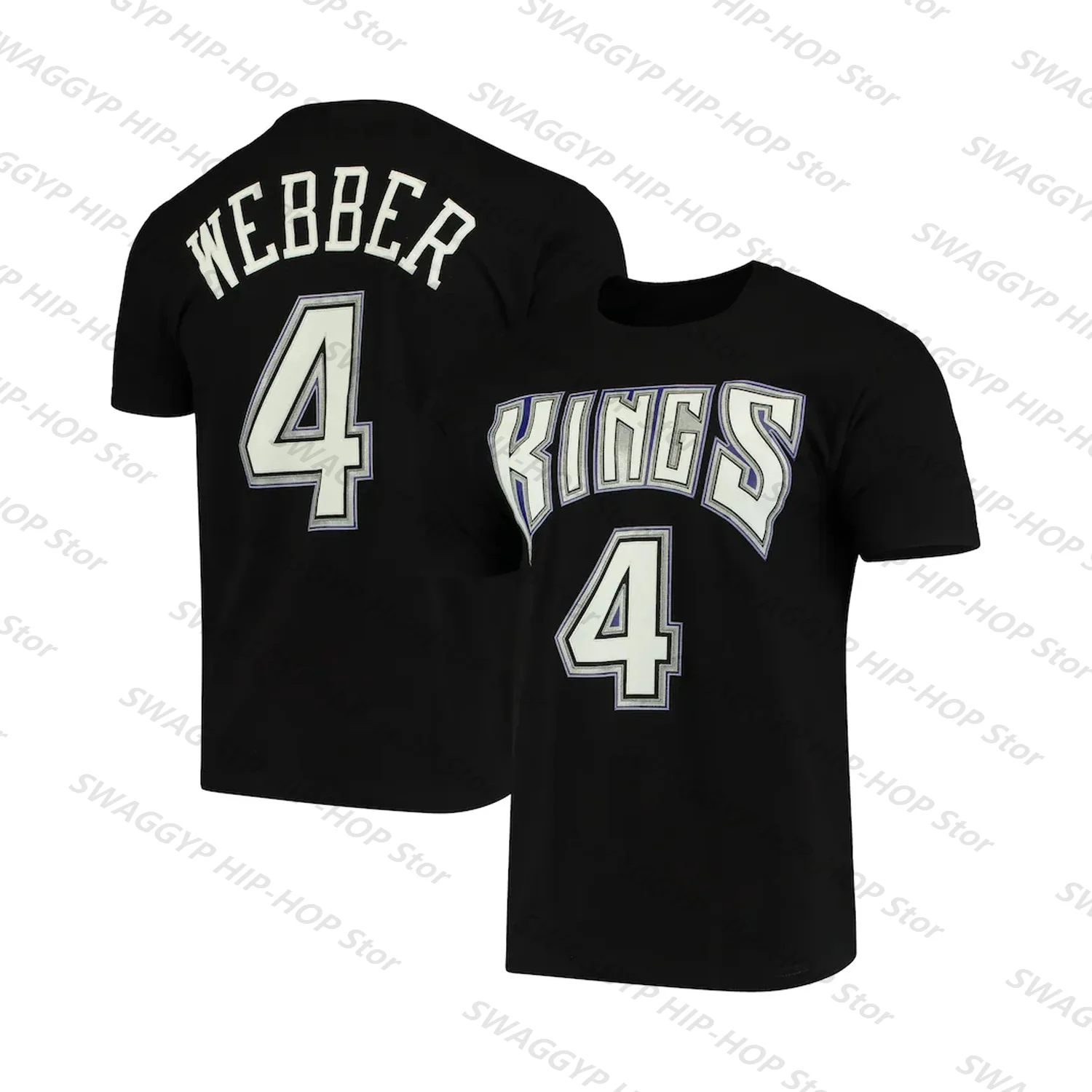 Chris Webber Kings Hardwood Classics Name&Number Team T-Shirt-Black #4 Vlade Divac Icon Classic Vintage Unisex Tops Kids/Adults