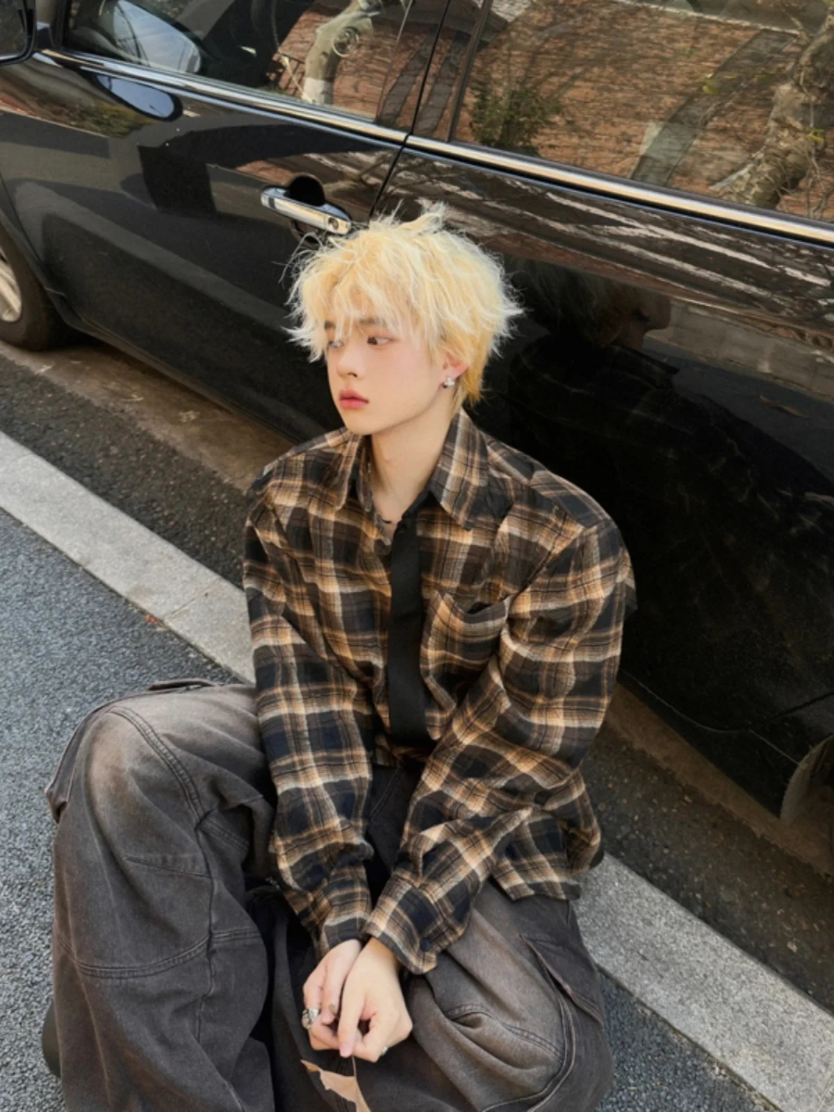 

Ретро-японская рубашка с длинным рукавом для мужчин, осенняя коллекция, в клетку, премиум-класса, для подростков, свободный крой