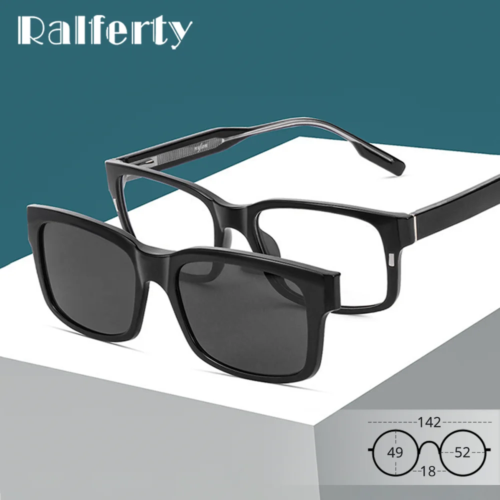 

2 in 1 Clip On Sunglasses Women Men Rectangle Thick Eyeglass Frames Magnetic Prescription Glasses Frame Zero Diopter