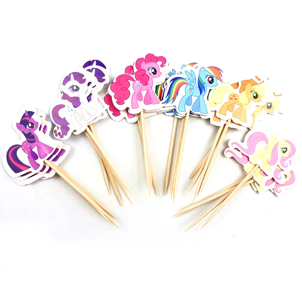 24pcs/lot Kids Favors My Little Pony Theme Cake Decorations Cake Topper Birthday Party Supplies Baby Shower Gift Cupcake Picks