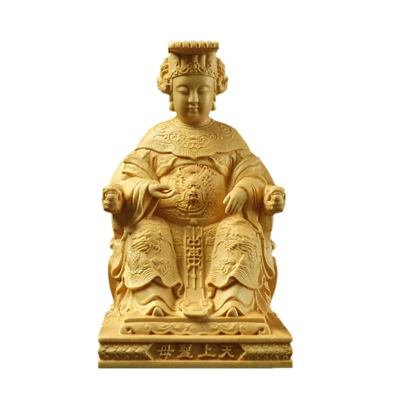 Mazu wooden statue Our Lady of Heaven Solid wood carving Modern art sculpture Home Living Room Attic Buddhist Feng Shui Statue