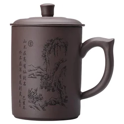 Purple Clay Tea Cup Chinese Yixing Zisha Handcraft Tea Cup Mug Engraved Horse Cup