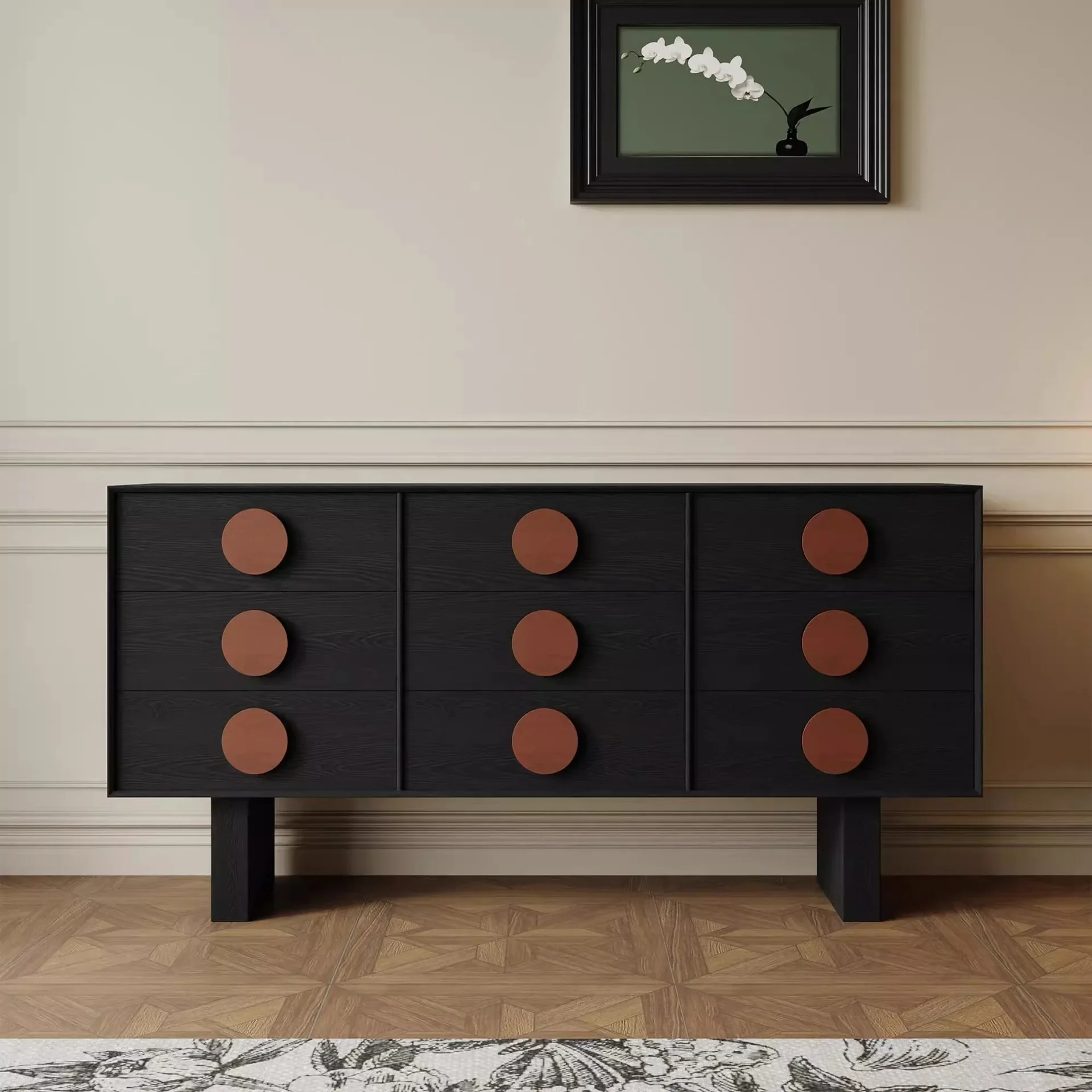 

French, retro, living room, storage, porch, against the wall, storage cabinet, solid wood, bedroom end cabinet